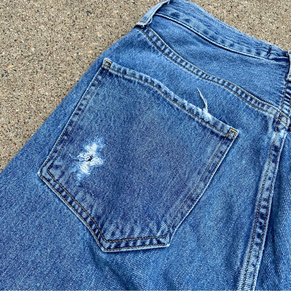 Agolde Los Angeles Riley Crop Straight Distressed Light Blue Denim Jeans - Picture 8 of 11